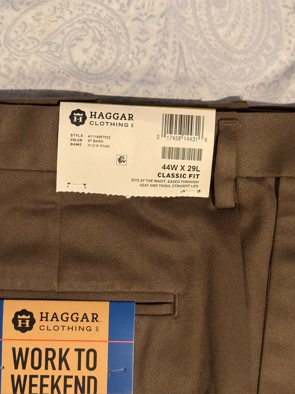 Haggar Men’s Classic Fit Khaki Pants - Bark Brown 44W x 29 L